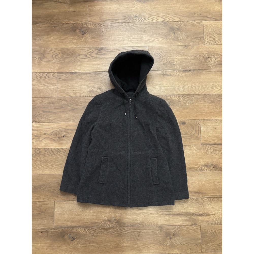 Vintage Fleet Street Gray Wool Jacket Womens M Hooded Coat Full Zip Drawstring